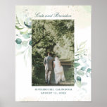 Elegant Eucalyptus Greenery Wedding Photo Poster<br><div class="desc">Elegant botanical gallery wrapped canvas featuring your favourite wedding photo framed with eucalyptus leaves and greenery with a hint of blue and speckles of faux gold glitter over a pastel watercolor wash. Above are your names in script and below is the city, state and date. A simple, rustic design that...</div>