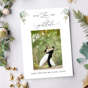 Elegant Eucalyptus Greenery Wedding Photo Thank You Card