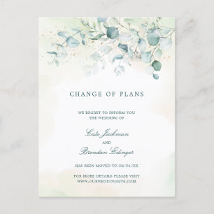Elegant Eucalyptus Greenery Wedding Postponement Announcement Postcard