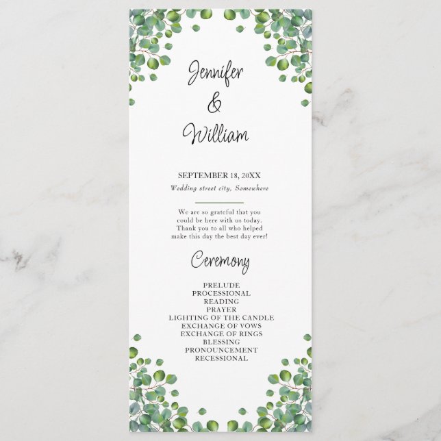 Elegant Eucalyptus Greenery Wedding Program (Front)