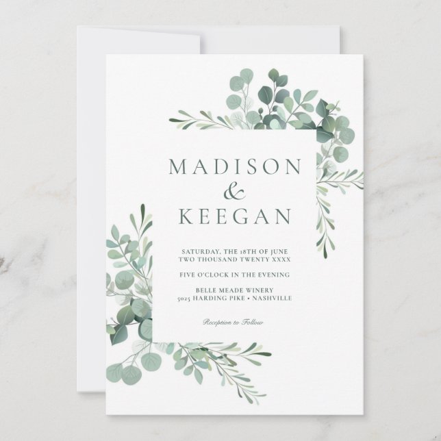 Elegant Eucalyptus Greenery Wedding QR Code Invita Invitation (Front)