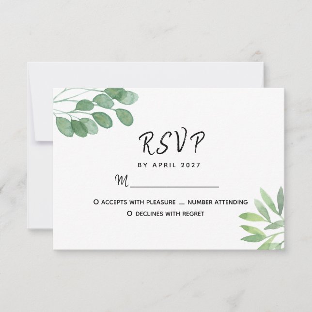 Elegant Eucalyptus Greenery Wedding RSVP Card (Front)