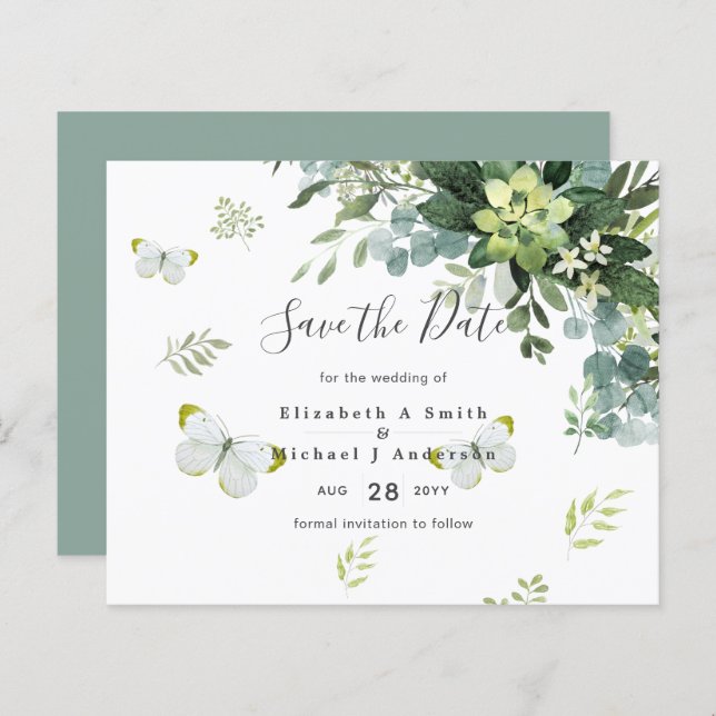 Elegant  Eucalyptus Greenery Wedding Save Dates (Front/Back)