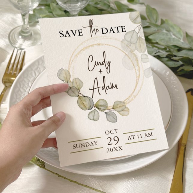 Elegant Eucalyptus Greenery Wedding Save The Date (Creator Uploaded)