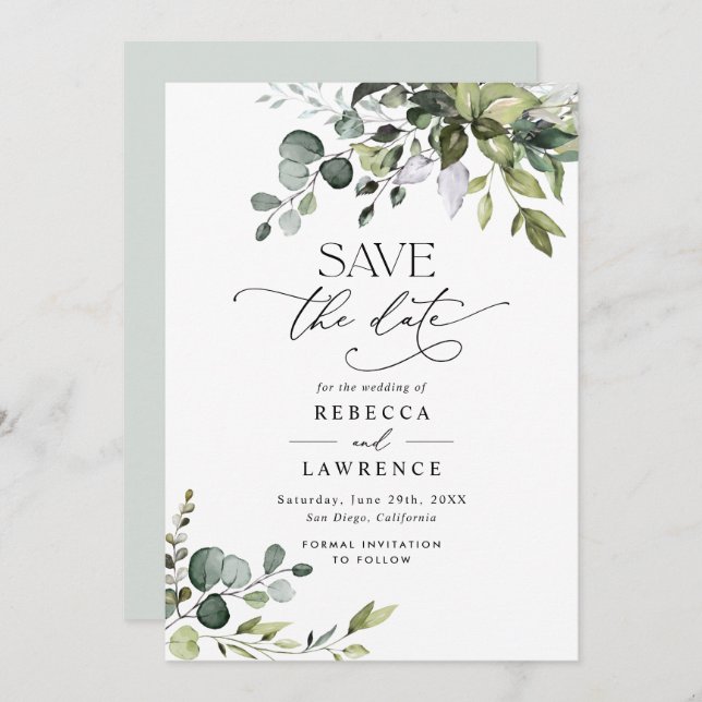 Elegant Eucalyptus Greenery Wedding Save the Date Invitation (Front/Back)