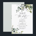 Elegant Eucalyptus Greenery Wedding Save the Date Invitation<br><div class="desc">This elegant and customisable Save the Date card features mixed watercolor greenery leaves paired with a classy serif & delicate sans font in black,  with a monogram on the back. Matching items available.</div>