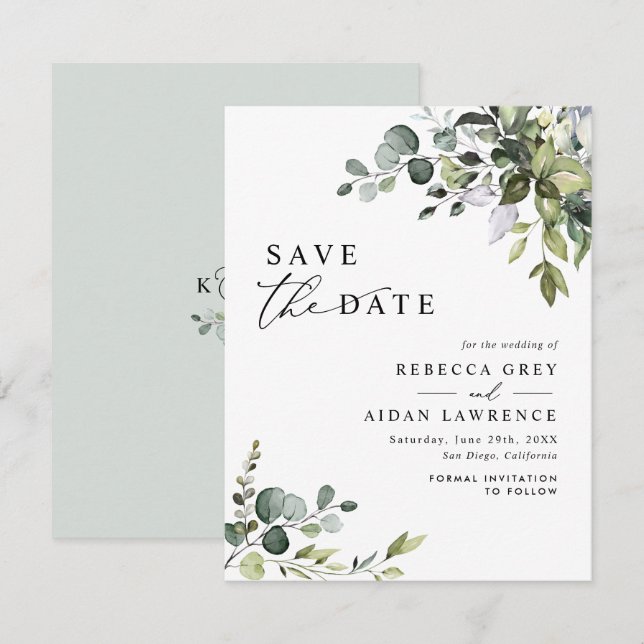 Elegant Eucalyptus Greenery Wedding Save the Date Invitation (Front/Back)