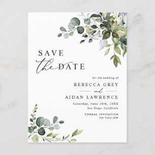 Elegant Eucalyptus Greenery Wedding Save the Date Postcard