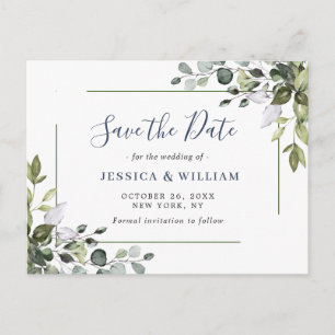 Elegant Eucalyptus Greenery Wedding Save the Date Postcard