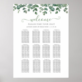 Elegant Eucalyptus Greenery Wedding Seating Chart