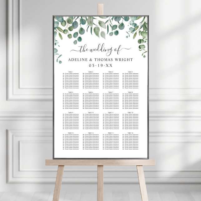 Elegant Eucalyptus Greenery Wedding Seating Poster (Creator Uploaded)