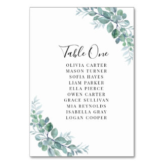 Elegant Eucalyptus Greenery Wedding Table Number
