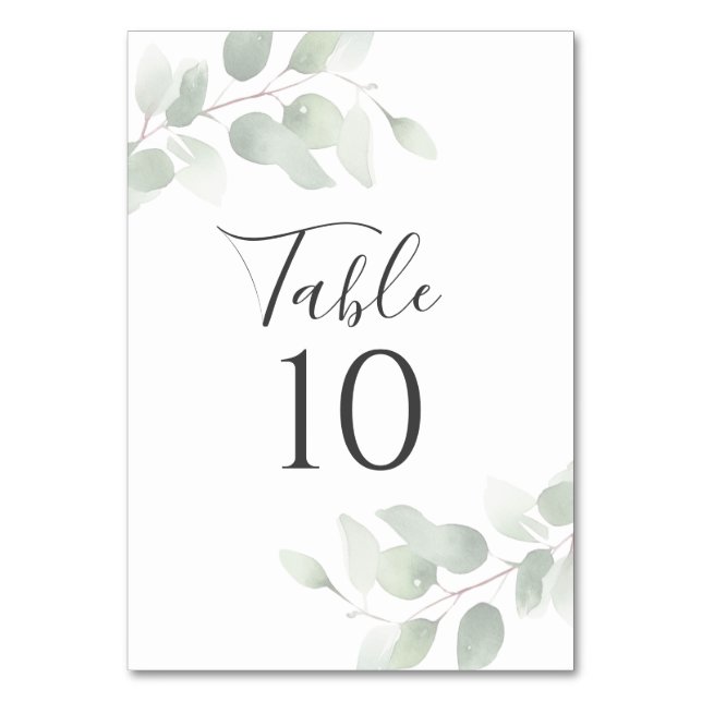 Elegant Eucalyptus Greenery Wedding  Table Number (Front)
