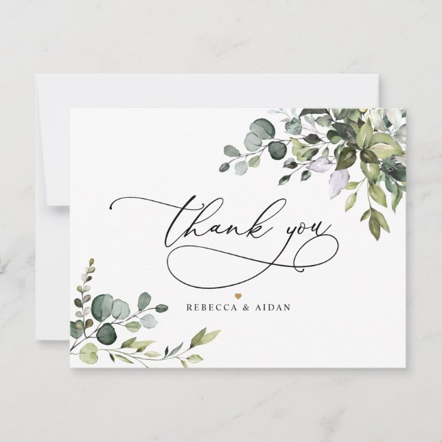Elegant Eucalyptus Greenery Wedding  Thank You Card (Front)