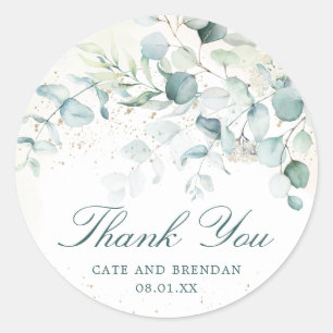 Elegant Eucalyptus Greenery Wedding Thank You Classic Round Sticker
