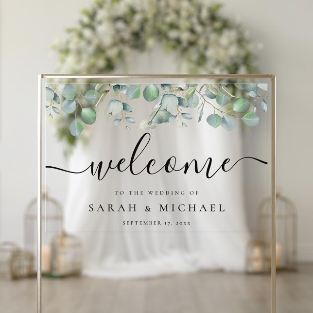 Elegant Eucalyptus Greenery Wedding Welcome Acrylic Sign (Creator Uploaded)