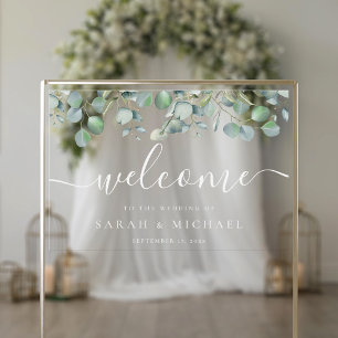 Elegant Eucalyptus Greenery Wedding Welcome Acrylic Sign