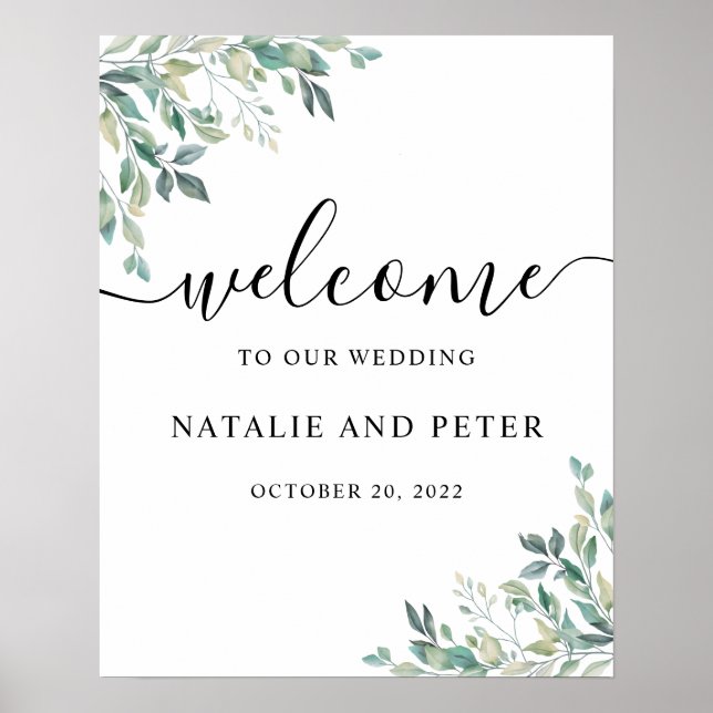 Elegant Eucalyptus Greenery Wedding Welcome Sign (Front)