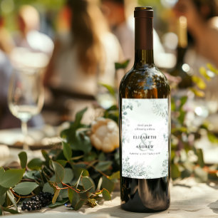 Elegant Eucalyptus Greenery Wedding Wine Label