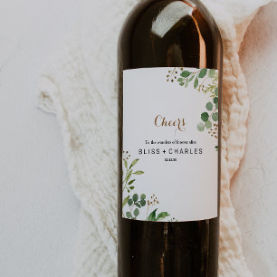Elegant Eucalyptus Greenery Wedding Wine Labels