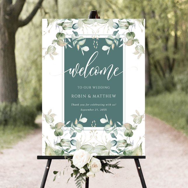 Elegant Eucalyptus Greenery Welcome, Green, Sign (Creator Uploaded)