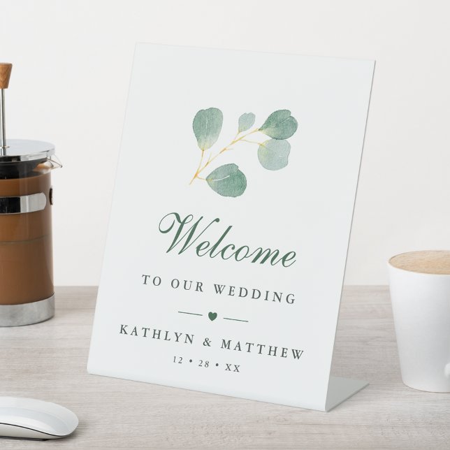 Elegant Eucalyptus Greenery Welcome Pedestal Sign (Creator Uploaded)