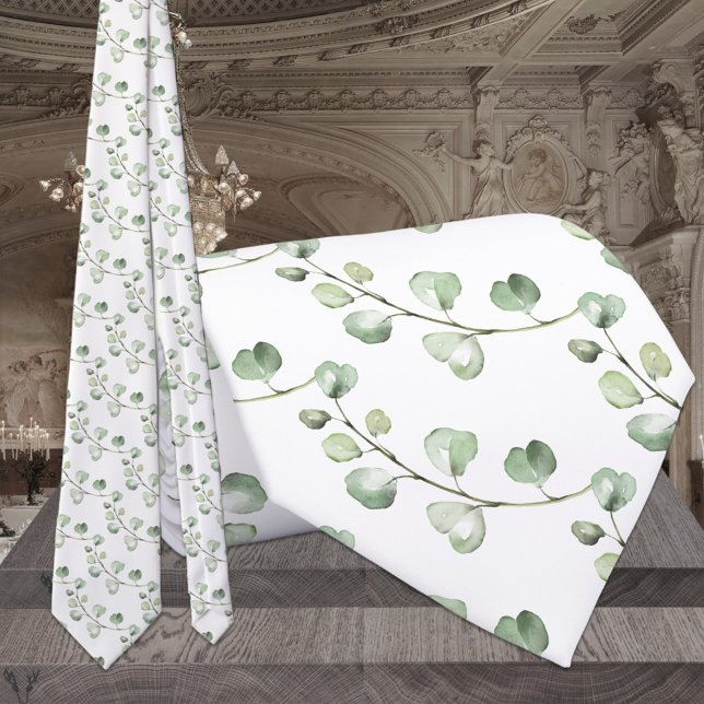 Elegant Eucalyptus Greenery & White Wedding  Tie (Creator Uploaded)