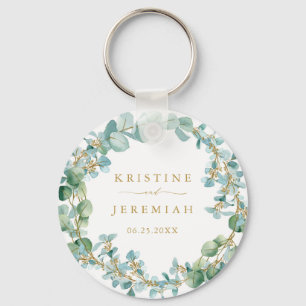 Elegant Eucalyptus Greenery Wreath Gold Wedding Key Ring