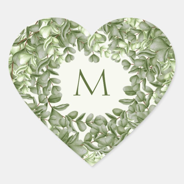 Elegant Eucalyptus Greenery Wreath Green Ivory  Heart Sticker (Front)