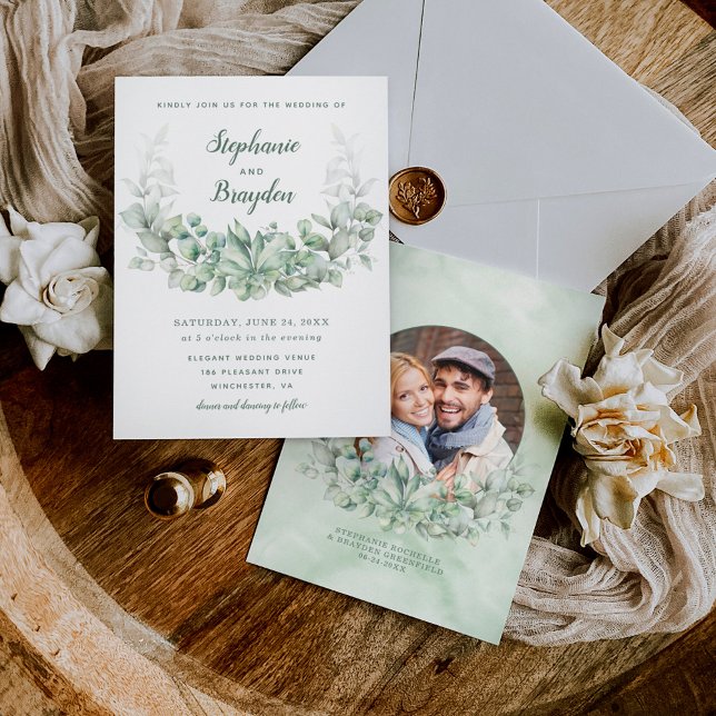 Elegant Eucalyptus Greenery Wreath Wedding Invitation (Creator Uploaded)