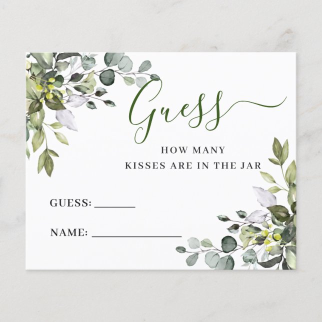 Elegant Eucalyptus Guess How Many Game Card (Front)