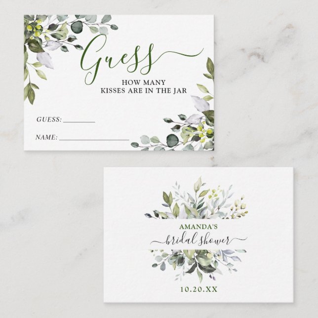 Elegant Eucalyptus Guess How Many Game Card (Front/Back)