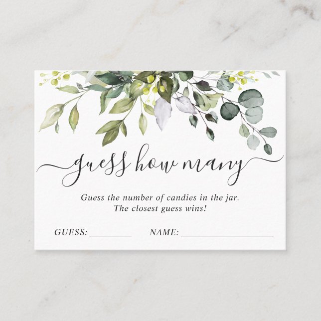 Elegant Eucalyptus Guess How Many Game Card (Front)