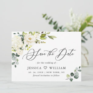 Elegant Eucalyptus Ivory White Roses Wedding Save The Date
