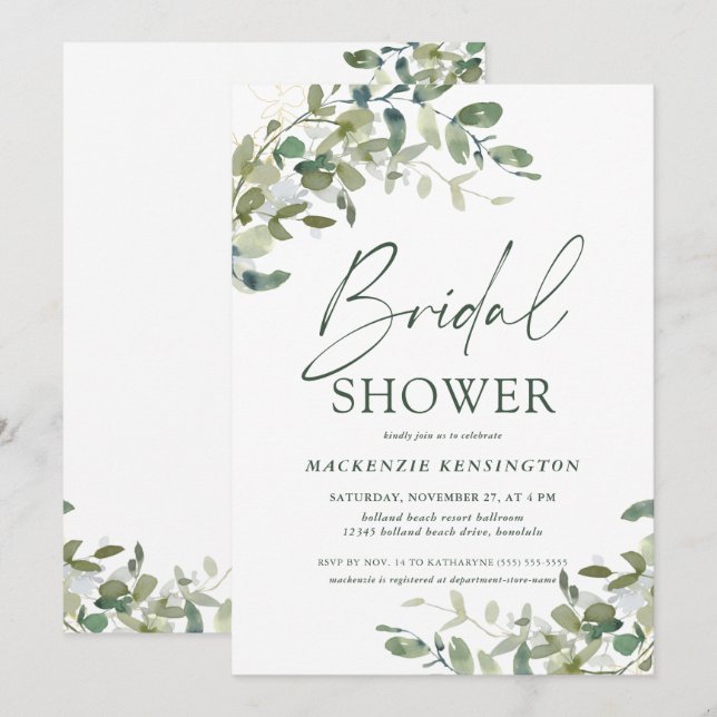 Elegant Eucalyptus Ivy Bridal Shower  Invitation (Front/Back)