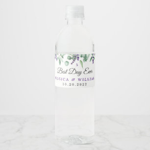 Elegant Eucalyptus Lavender Best Day Ever Water Bottle Label