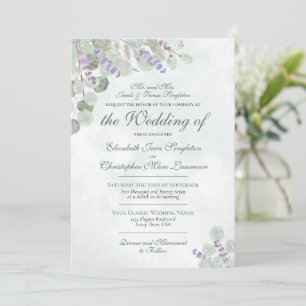 Elegant Eucalyptus & Lavender Formal Wedding Invitation
