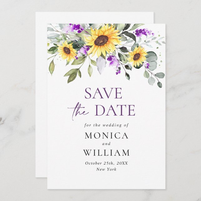 Elegant Eucalyptus Lavender Wedding Save The Date (Front/Back)