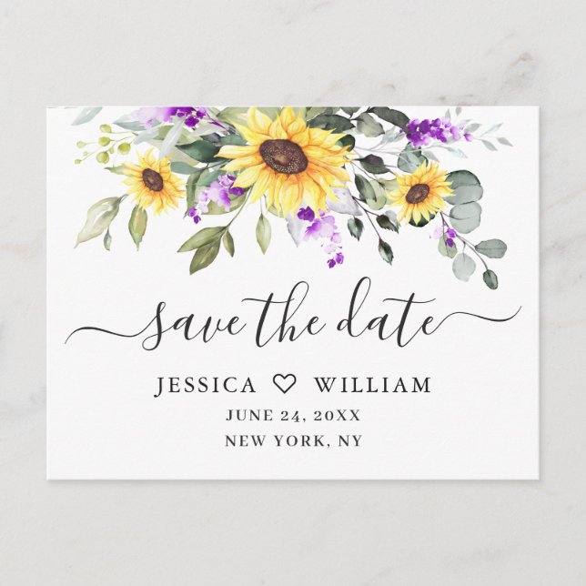 Elegant Eucalyptus Lavender Wedding Save the Date Postcard (Front)