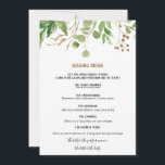 Elegant Eucalyptus Leaf Greenery Kissing Menu<br><div class="desc">This elegant eucalyptus leaf greenery kissing menu is perfect for a tropical wedding reception. The design features artistically hand-painted beautiful eucalyptus green leaves arranged into geometric shapes,  inspiring natural beauty.</div>