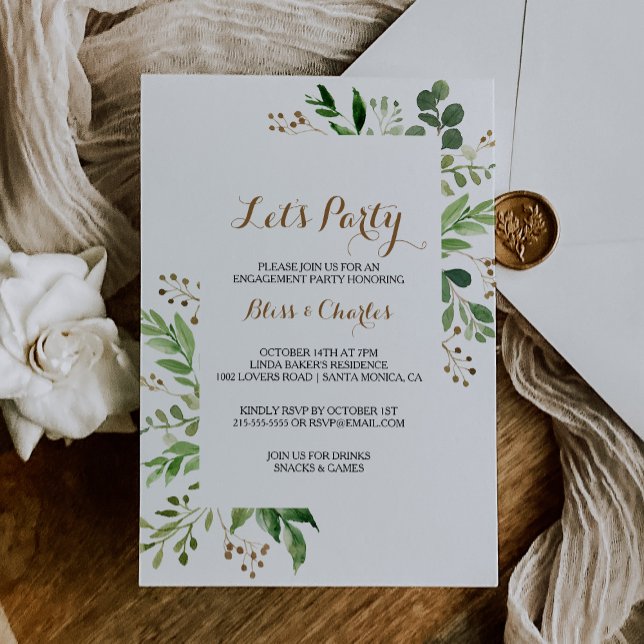 Elegant Eucalyptus Leaf Greenery Let's Party Invitation (Creator Uploaded)