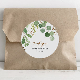 Elegant Eucalyptus Leaf Greenery Thank You Favour Classic Round Sticker