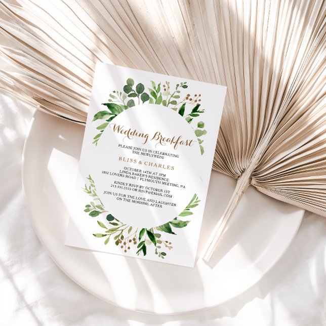 Elegant Eucalyptus Leaf Greenery Wedding Breakfast Invitation (Creator Uploaded)