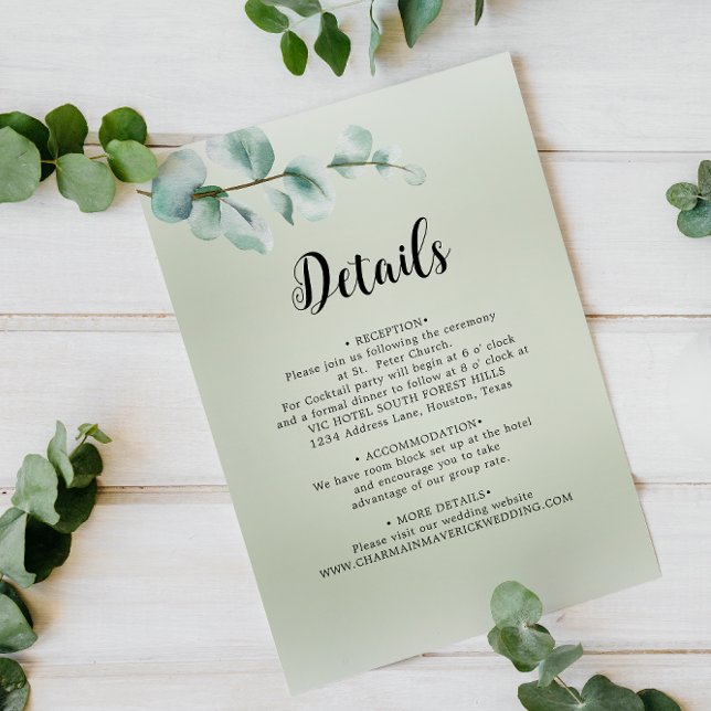 Elegant Eucalyptus leaf Greenery Wedding Details Enclosure Card (Creator Uploaded)