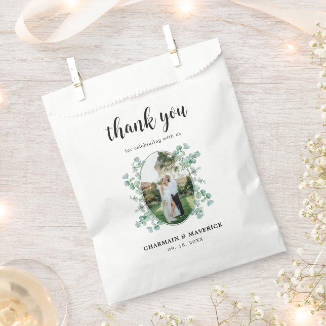 Elegant Eucalyptus leaf Photo Wedding Thank You Favour Bag (Clipped)