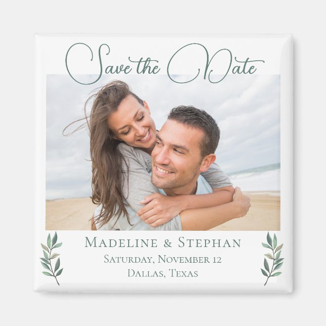 Elegant Eucalyptus Leaf Save the Date Photo Magnet (Front)