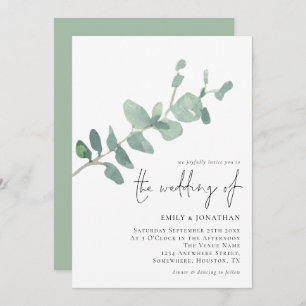 Elegant Eucalyptus Leave Script Wedding Invitation