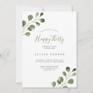 Elegant eucalyptus leaves 30th birthday party invitation