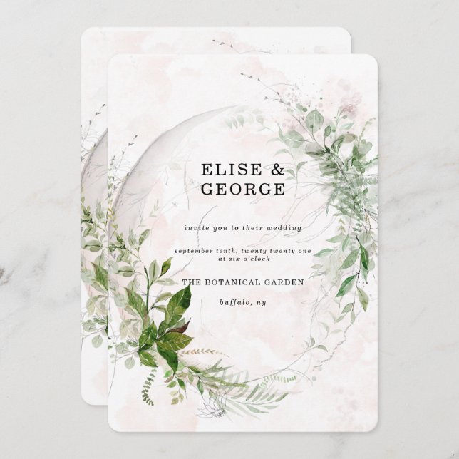 Elegant Eucalyptus Leaves Blush Pink Wedding Invitation (Front/Back)