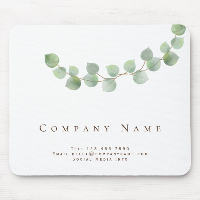 Elegant Eucalyptus Leaves Feminine Business Name Mouse Pad (Front)